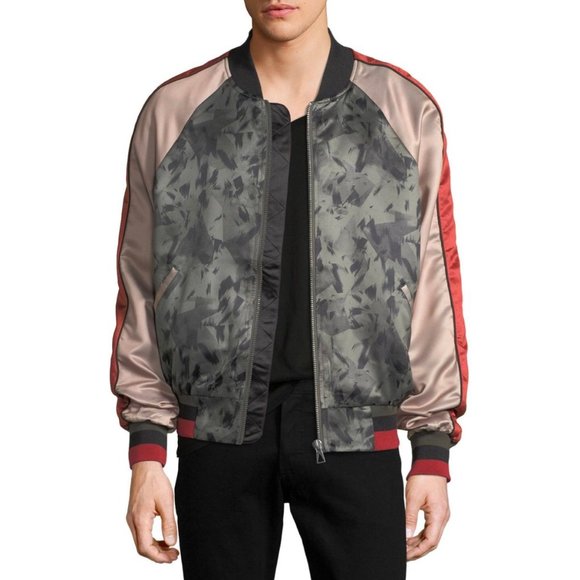 Eleven Paris | Color Block Camo Satin Bomber Jacket - Picture 1 of 9